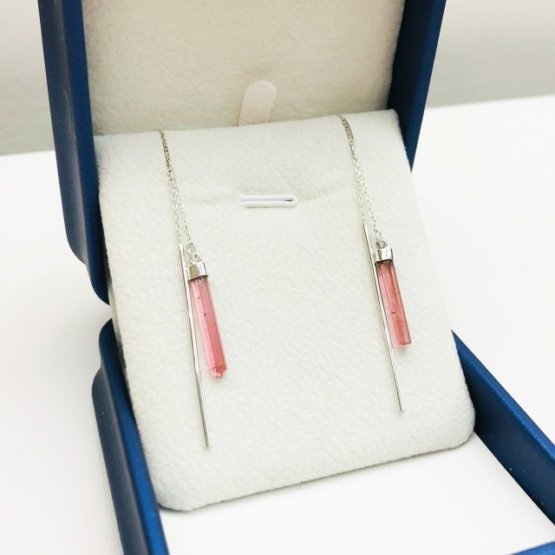 Pink tourmaline thread earrings for girls - tourmaline crystal earrings- pink stone earrings