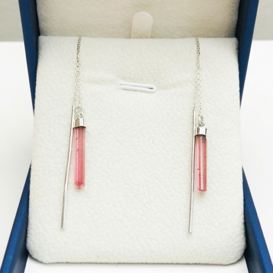 Pink tourmaline thread earrings for girls - tourmaline crystal earrings- pink stone earrings