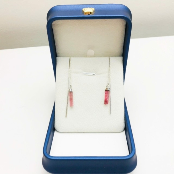 Pink tourmaline thread earrings for girls - tourmaline crystal earrings- pink stone earrings