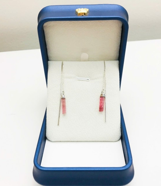 Pink tourmaline thread earrings for girls - tourmaline crystal earrings- pink stone earrings