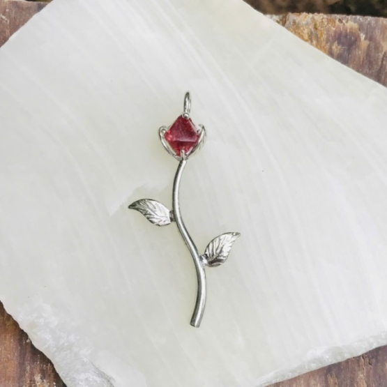 Red spinel rose pendant for girls - spinel crystal rose pendant- red stone pendant