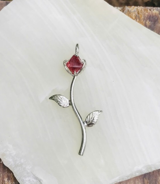 Red spinel rose pendant for girls - spinel crystal rose pendant- red stone pendant