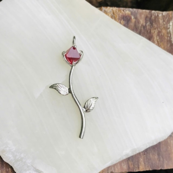 Red spinel rose pendant for girls - spinel crystal rose pendant- red stone pendant