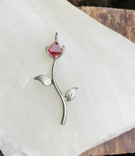 Red spinel rose pendant for girls - spinel crystal rose pendant- red stone pendant