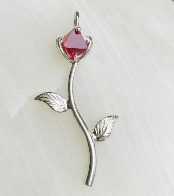 Red spinel rose pendant for girls - spinel crystal rose pendant- red stone pendant