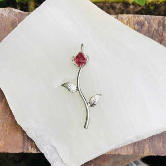 Red spinel rose pendant for girls - spinel crystal rose pendant- red stone pendant