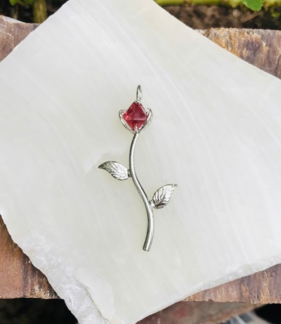 Red spinel rose pendant for girls - spinel crystal rose pendant- red stone pendant