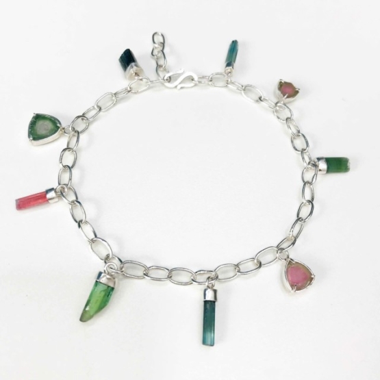 waterntourmaline bracelet with big hoop sterling silver chain