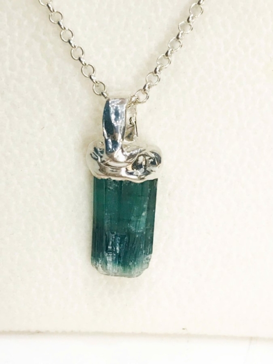 indicolite tourmaline crystal pendant necklace for men- blue tourmaline pendant- sterling silver tourmaline pendant- raw tourmaline pendant for men