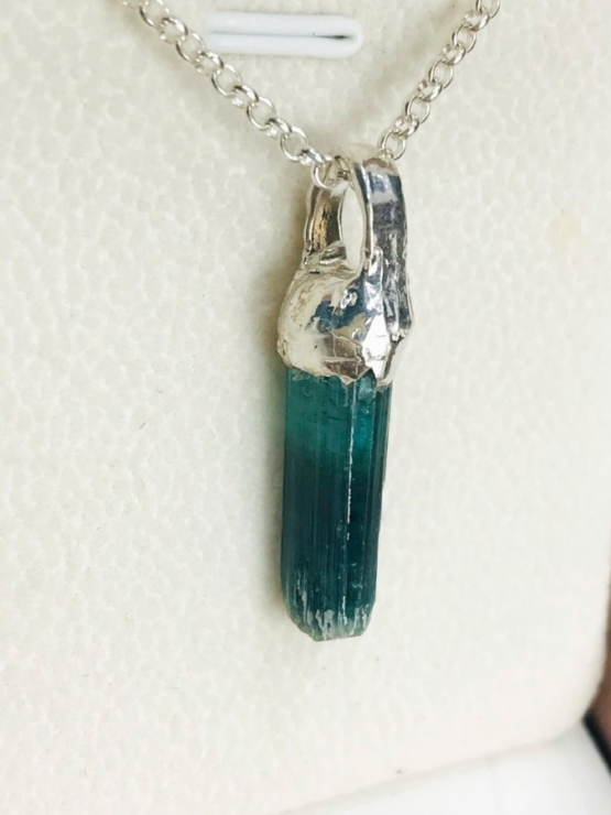 indicolite tourmaline crystal pendant necklace for men- blue tourmaline pendant- sterling silver tourmaline pendant- raw tourmaline pendant for men
