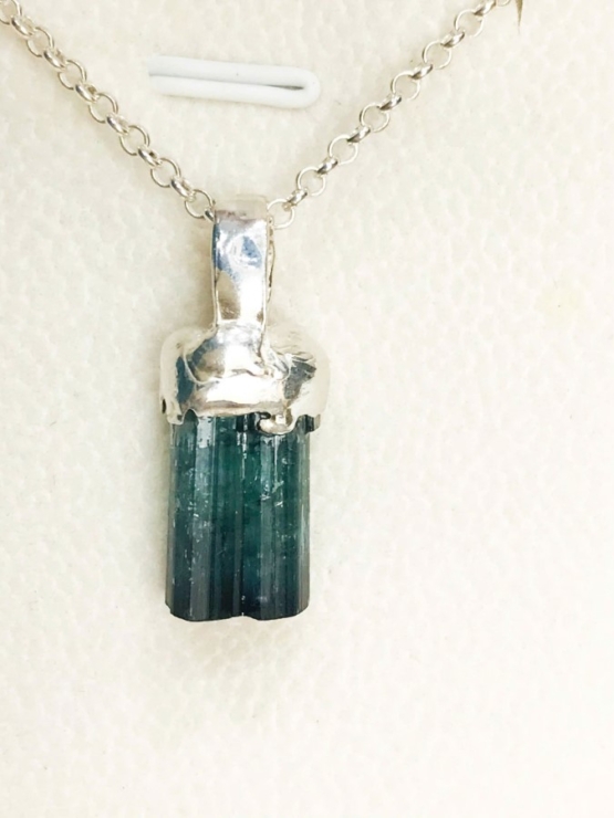 indicolite tourmaline crystal pendant necklace for men- blue tourmaline pendant- sterling silver tourmaline pendant- raw tourmaline pendant for men