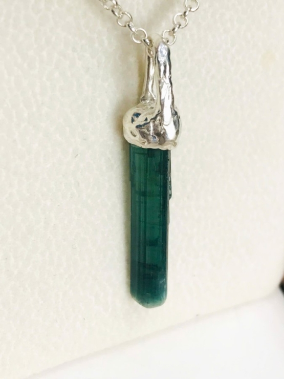 indicolite tourmaline crystal pendant necklace for men- blue tourmaline pendant- sterling silver tourmaline pendant- raw tourmaline pendant for men