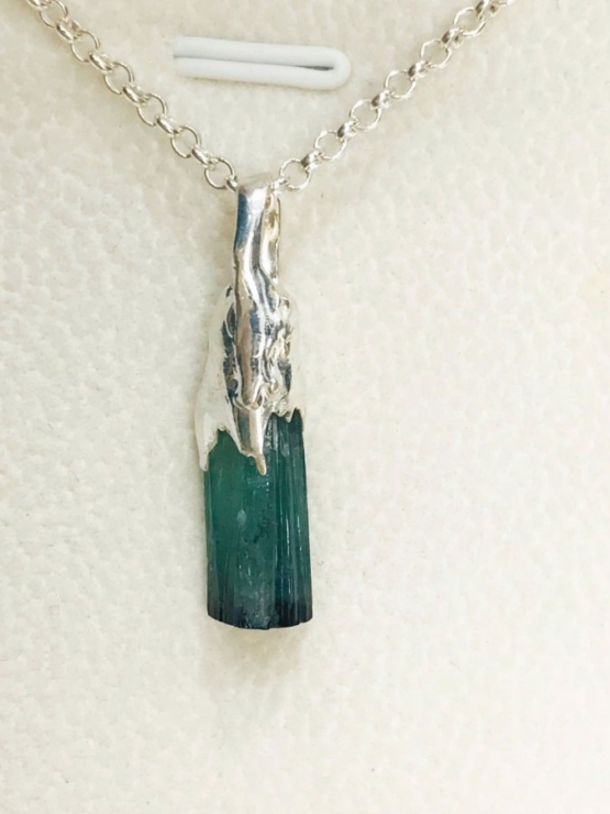 indicolite tourmaline crystal pendant necklace for men- blue tourmaline pendant- sterling silver tourmaline pendant- raw tourmaline pendant for men