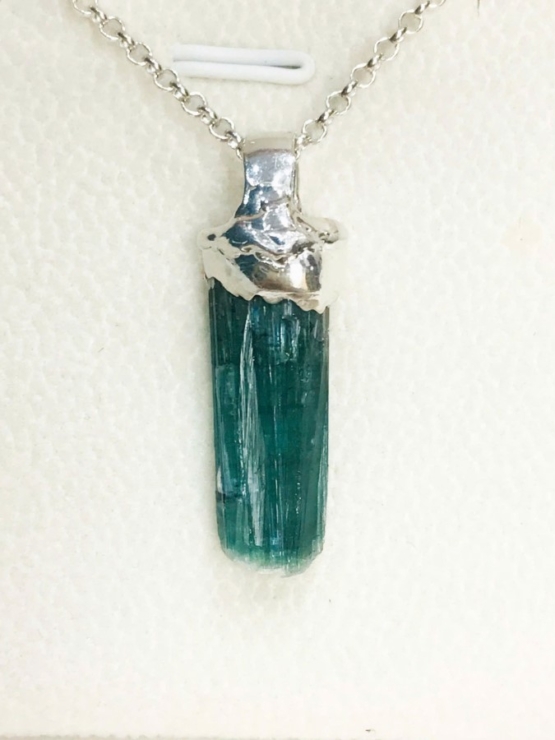 indicolite tourmaline crystal pendant necklace for men- blue tourmaline pendant- sterling silver tourmaline pendant- raw tourmaline pendant for men