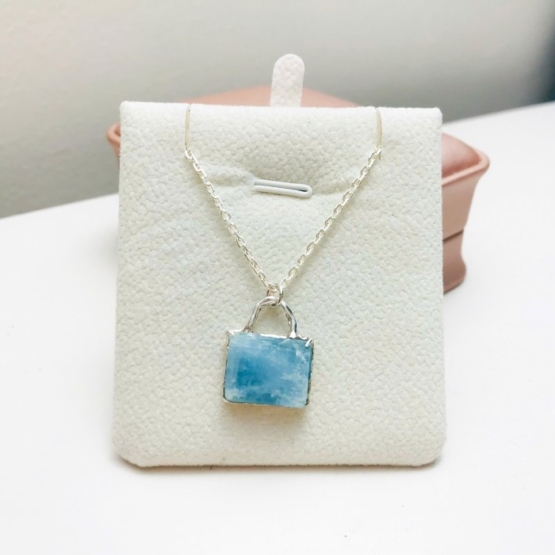 rectangle aquamarine pendant necklace- handmade aquamarine jewelry-blue stone pendant- aquamarine sterling silver pendant