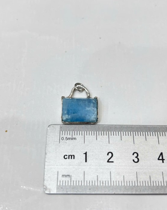 rectangle aquamarine pendant necklace- handmade aquamarine jewelry-blue stone pendant- aquamarine sterling silver pendant