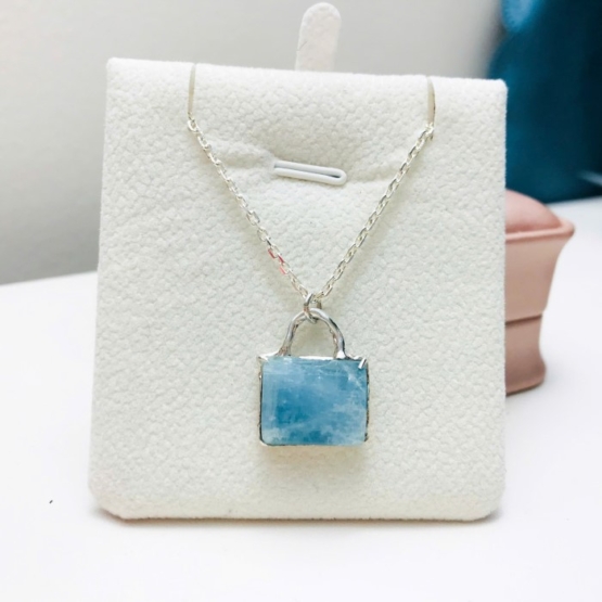 rectangle aquamarine pendant necklace- handmade aquamarine jewelry-blue stone pendant- aquamarine sterling silver pendant