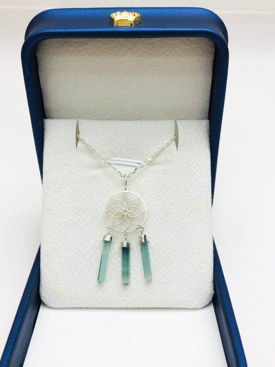 Blue dream catcher tourmaline pendant dream catcher necklace blue tourmaline crystal sterling silver pendant