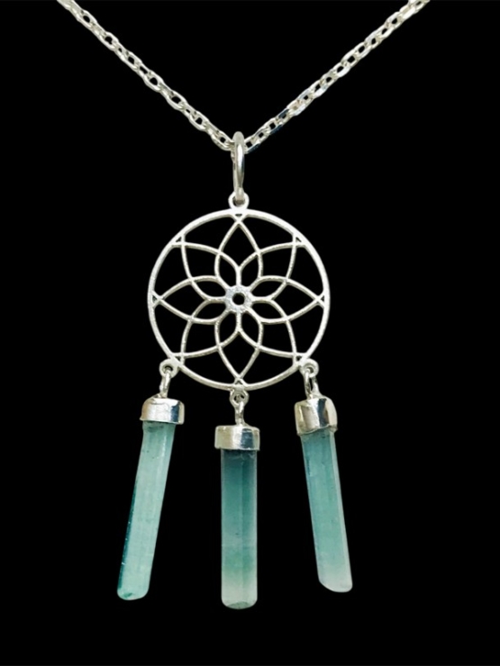 Blue dream catcher tourmaline pendant dream catcher necklace blue tourmaline crystal sterling silver pendant