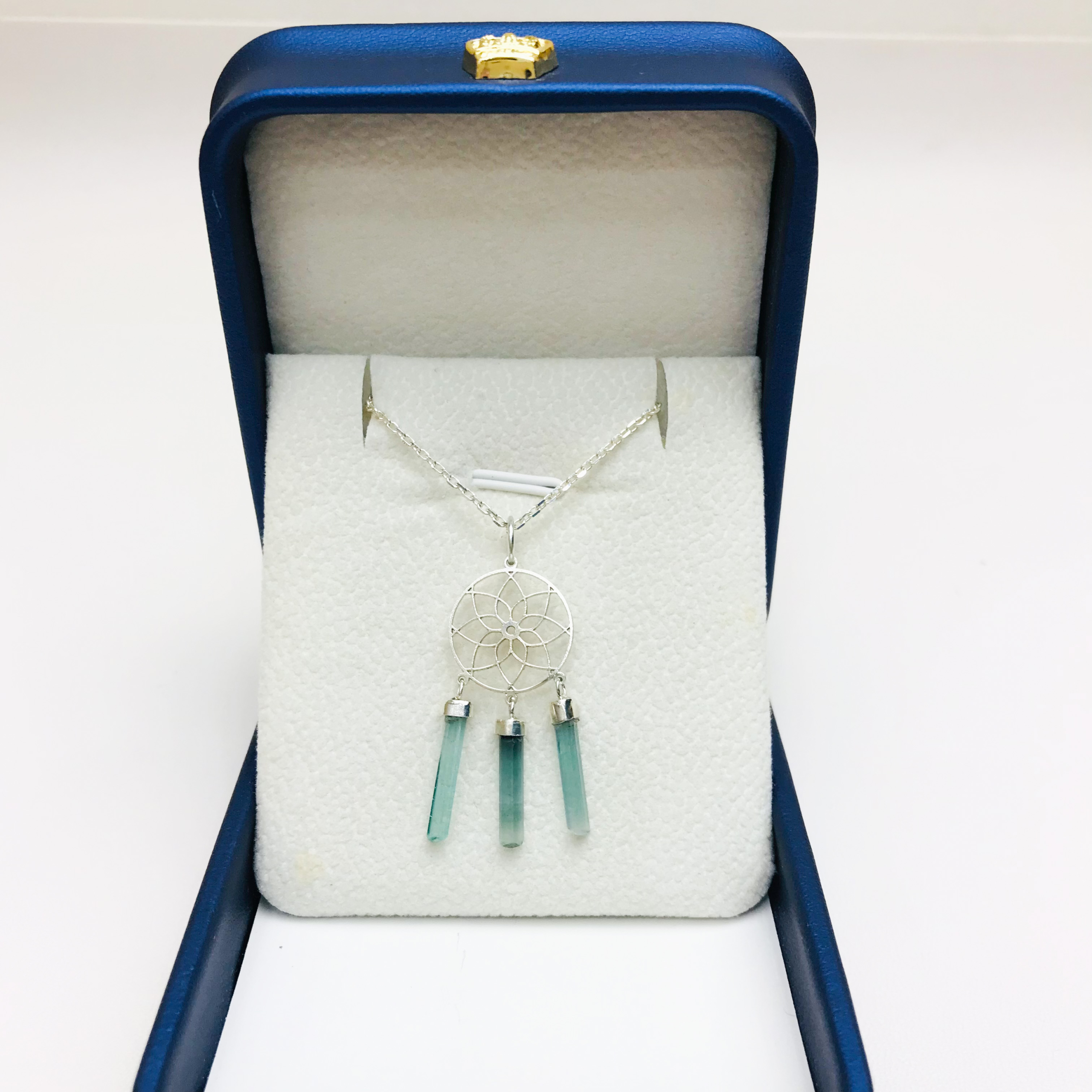 Blue dream catcher tourmaline pendant dream catcher necklace blue tourmaline crystal sterling silver pendant Blue dream catcher tourmaline pendant dream catcher necklace blue tourmaline crystal sterling silver pendant