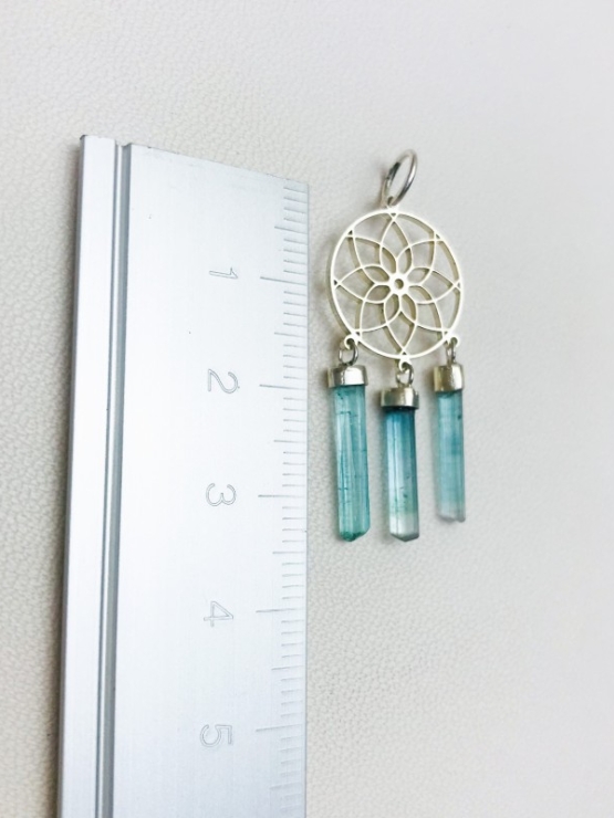 Blue dream catcher tourmaline pendant dream catcher necklace blue tourmaline crystal sterling silver pendant