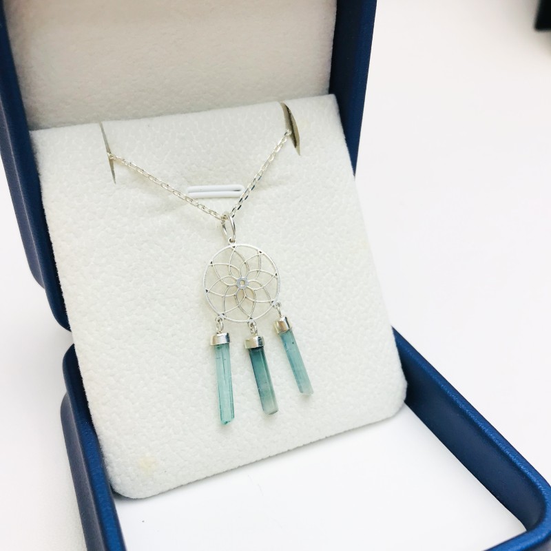 Blue dream catcher tourmaline pendant dream catcher necklace blue tourmaline crystal sterling silver pendant Blue dream catcher tourmaline pendant dream catcher necklace blue tourmaline crystal sterling silver pendant