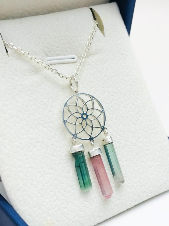 Dream catcher tourmaline pendant dream catcher necklace tourmaline crystal sterling silver pendant