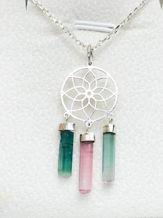 Dream catcher tourmaline pendant dream catcher necklace tourmaline crystal sterling silver pendant