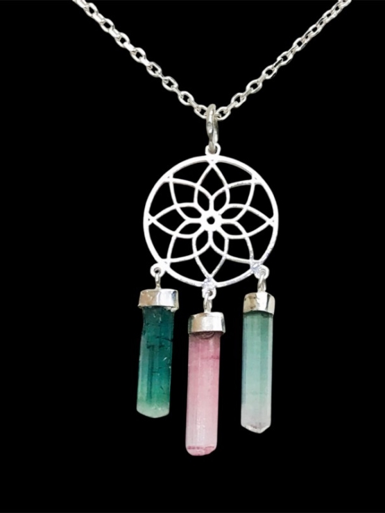 Dream catcher tourmaline pendant dream catcher necklace tourmaline crystal sterling silver pendant