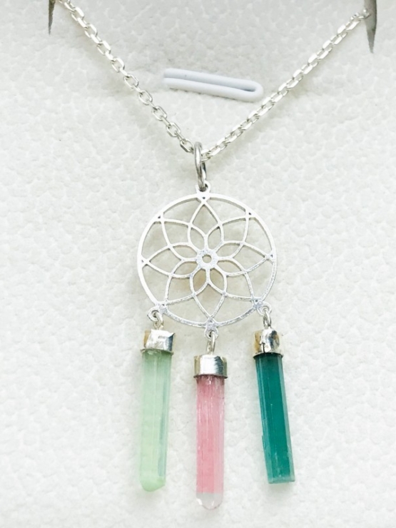 Dream catcher tourmaline pendant dream catcher necklace tourmaline crystal sterling silver pendant