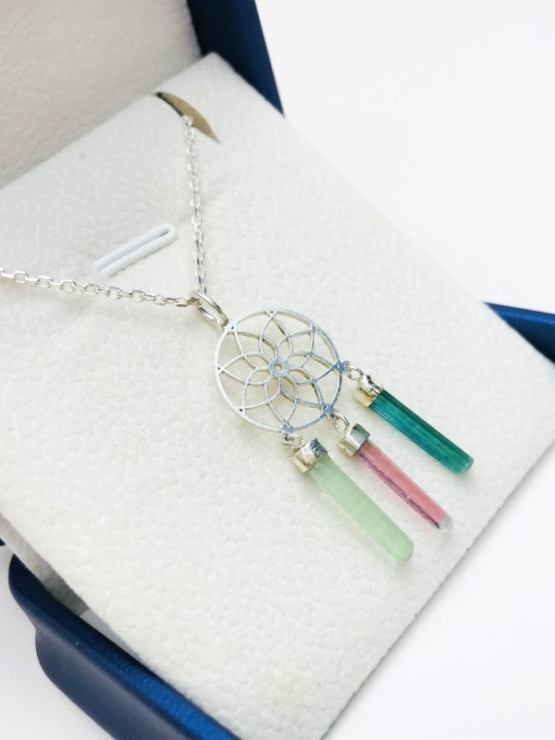 Dream catcher tourmaline pendant dream catcher necklace tourmaline crystal sterling silver pendant