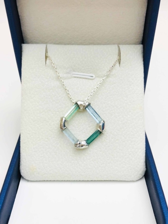 Polygon tourmaline pendant Sterling silver tourmaline pendant rectangle tourmaline pendant blue aquamarine pendant