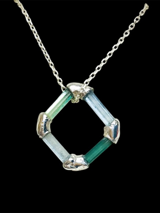 Polygon tourmaline pendant Sterling silver tourmaline pendant rectangle tourmaline pendant blue aquamarine pendant