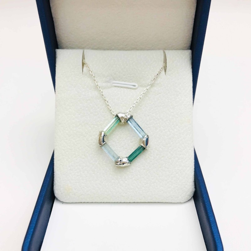 Sterling silver tourmaline pendant rectangle tourmaline pendant blue aquamarine pendant Polygon tourmaline pendant Sterling silver tourmaline pendant rectangle tourmaline pendant blue aquamarine pendant