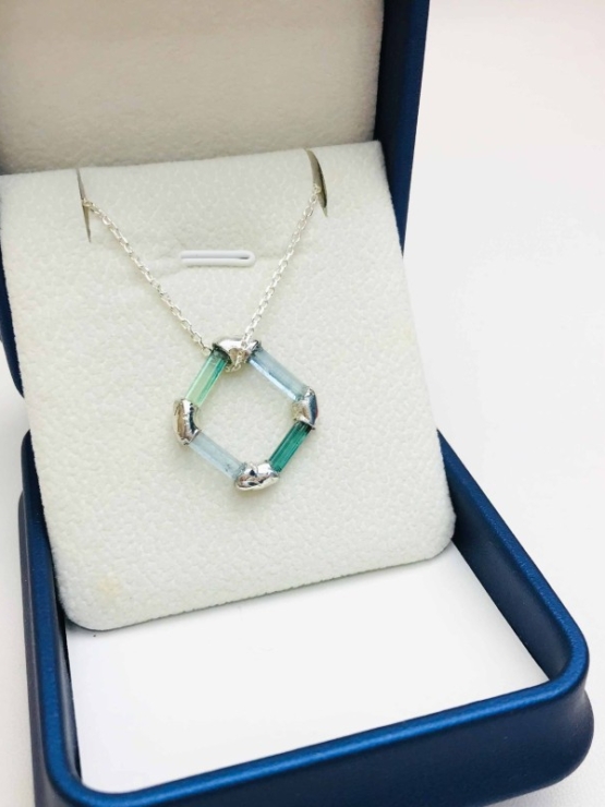 Polygon tourmaline pendant Sterling silver tourmaline pendant rectangle tourmaline pendant blue aquamarine pendant