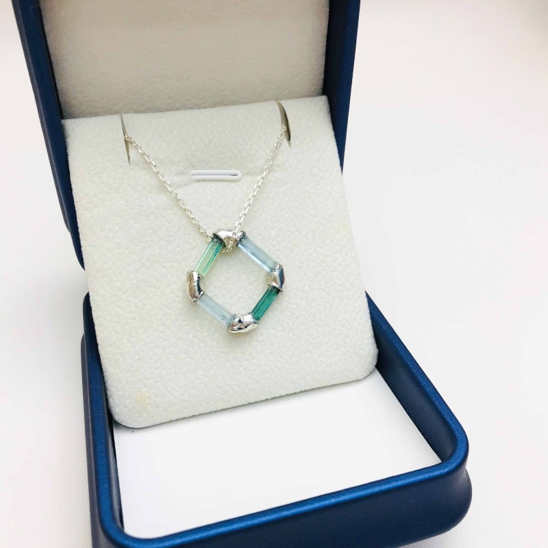 Sterling silver tourmaline pendant rectangle tourmaline pendant blue aquamarine pendant Polygon tourmaline pendant Sterling silver tourmaline pendant rectangle tourmaline pendant blue aquamarine pendant