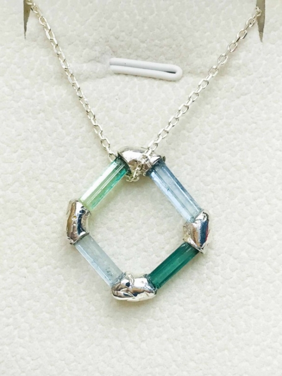 Polygon tourmaline pendant Sterling silver tourmaline pendant rectangle tourmaline pendant blue aquamarine pendant