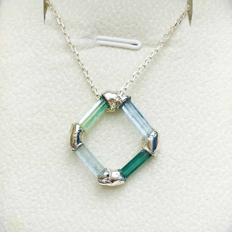 Sterling silver tourmaline pendant rectangle tourmaline pendant blue aquamarine pendant Polygon tourmaline pendant Sterling silver tourmaline pendant rectangle tourmaline pendant blue aquamarine pendant
