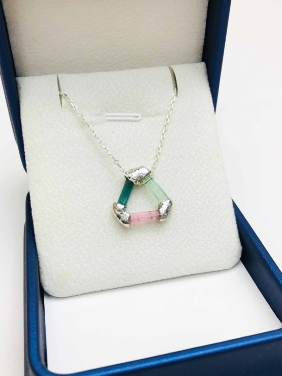 Triangle tourmaline pendant sterling silver triangle tourmaline pendant multicolor tourmaline pendant