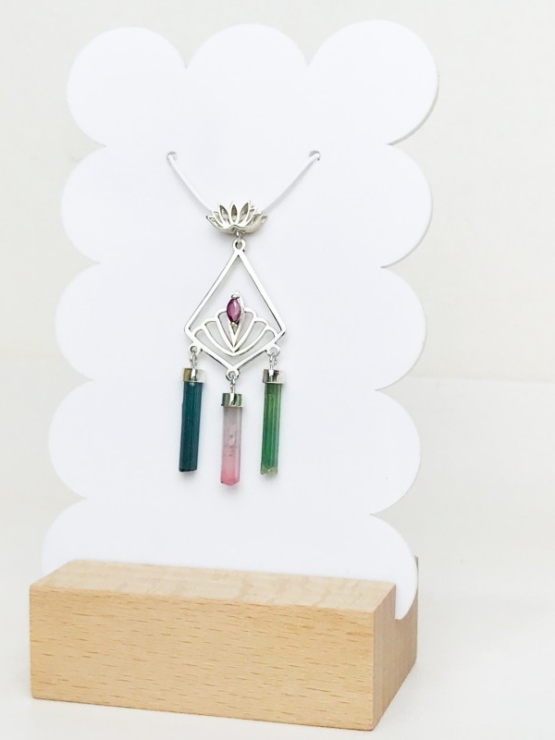 Boho tourmaline crystal pendant silver tourmaline lotus pendant silver silver multicolor tourmaline lotus pendant