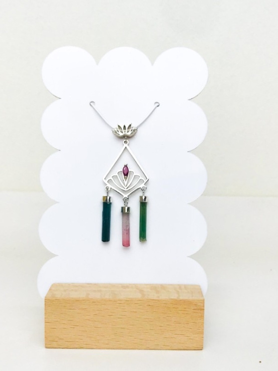 Boho tourmaline crystal pendant silver tourmaline lotus pendant silver silver multicolor tourmaline lotus pendant