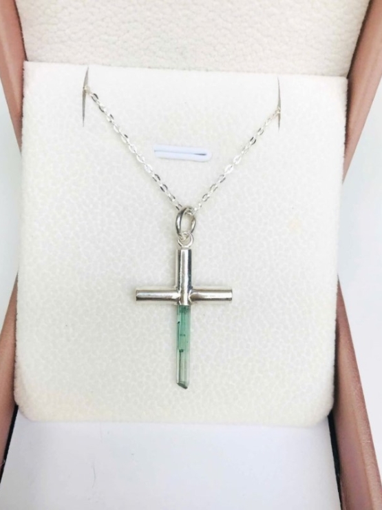 Green tourmaline cross pendant Sterling silver tourmaline crystal pendant Green tourmaline jewelry natural tourmaline pendant