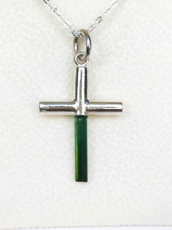 Green tourmaline cross pendant Sterling silver tourmaline crystal pendant Green tourmaline jewelry natural tourmaline pendant