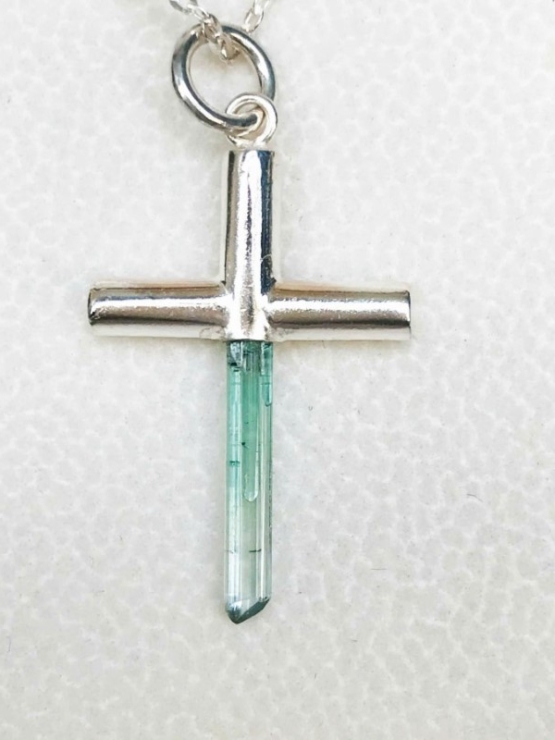 Green tourmaline cross pendant Sterling silver tourmaline crystal pendant Green tourmaline jewelry natural tourmaline pendant
