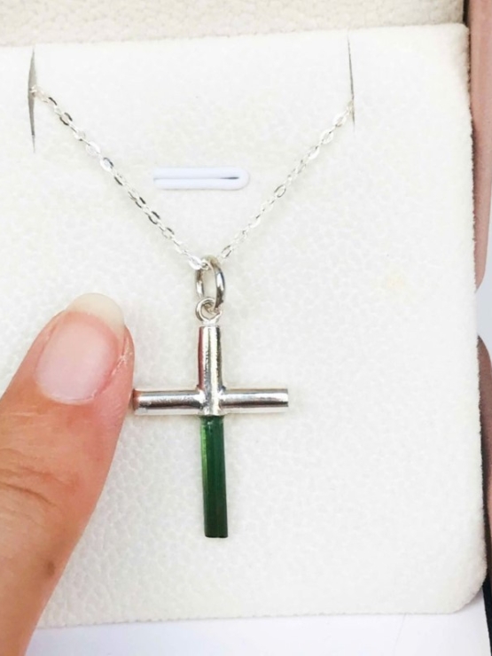 Green tourmaline cross pendant Sterling silver tourmaline crystal pendant Green tourmaline jewelry natural tourmaline pendant