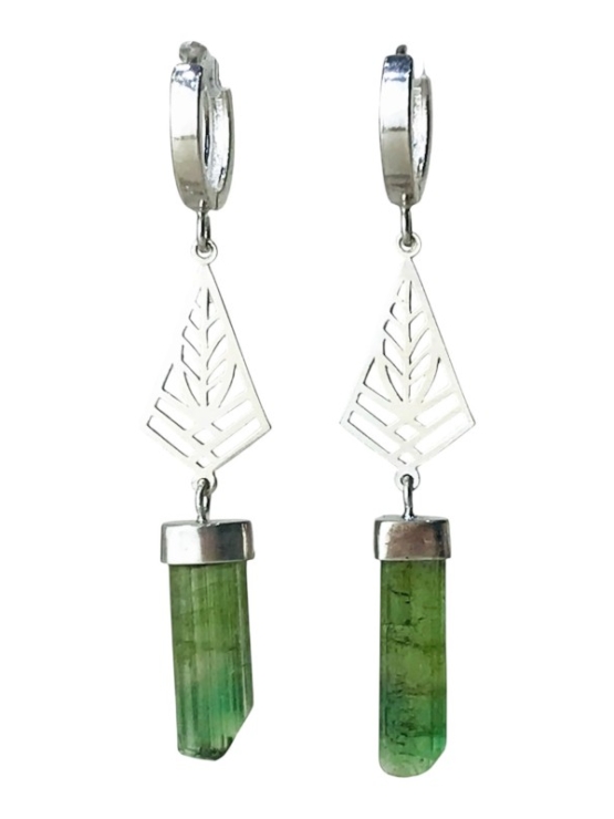 Green tourmaline drop earrings Green tourmaline crystal earrings green tourmaline dangle earrings green tourmaline hoop earrings silver