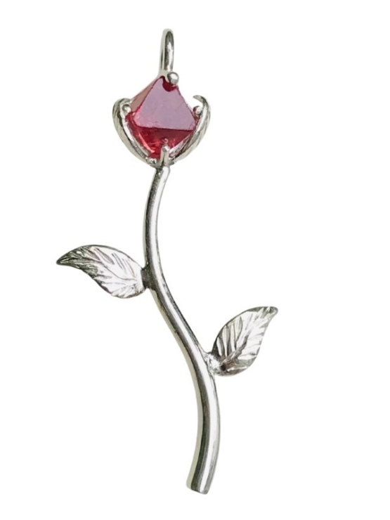 Octahedron spinel pendant Rose pendant silver spinel crystal silver pendant (1)