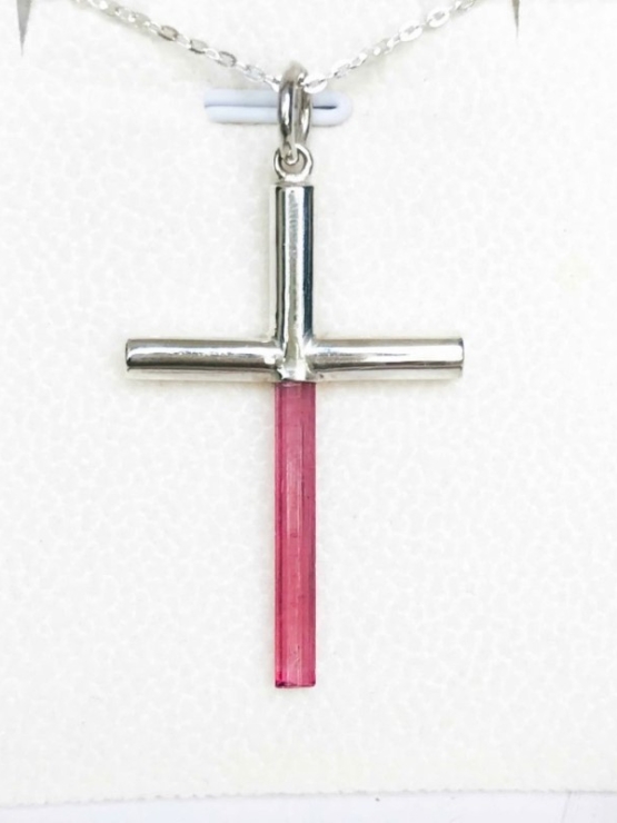 Pink tourmaline cross pendant Sterling silver tourmaline crystal pendant pink tourmaline jewelry natural tourmaline pendant