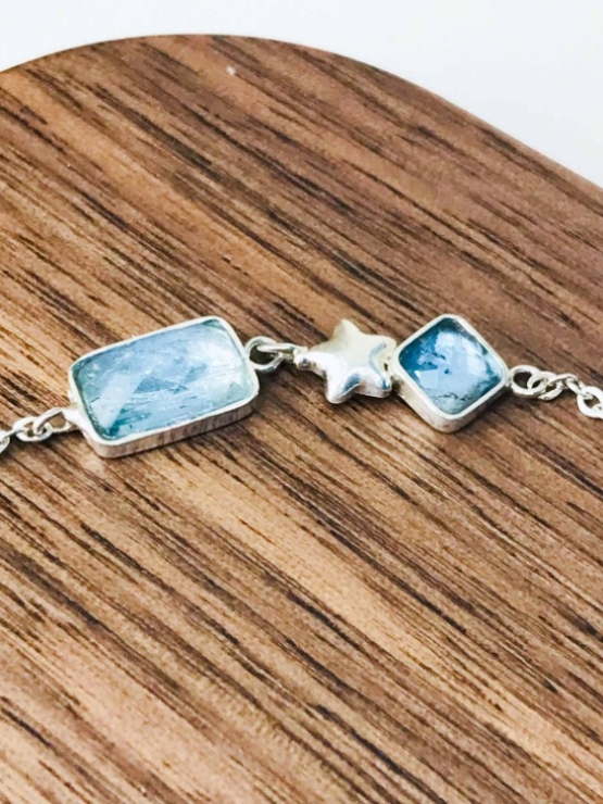 Aquamarine bracelet for girls Rose cut aquamarine bracelet natural aquamarine bracelet March birthstone bracelet