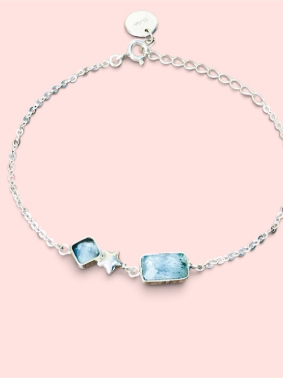 Aquamarine bracelet for girls Rose cut aquamarine bracelet natural aquamarine bracelet March birthstone bracelet